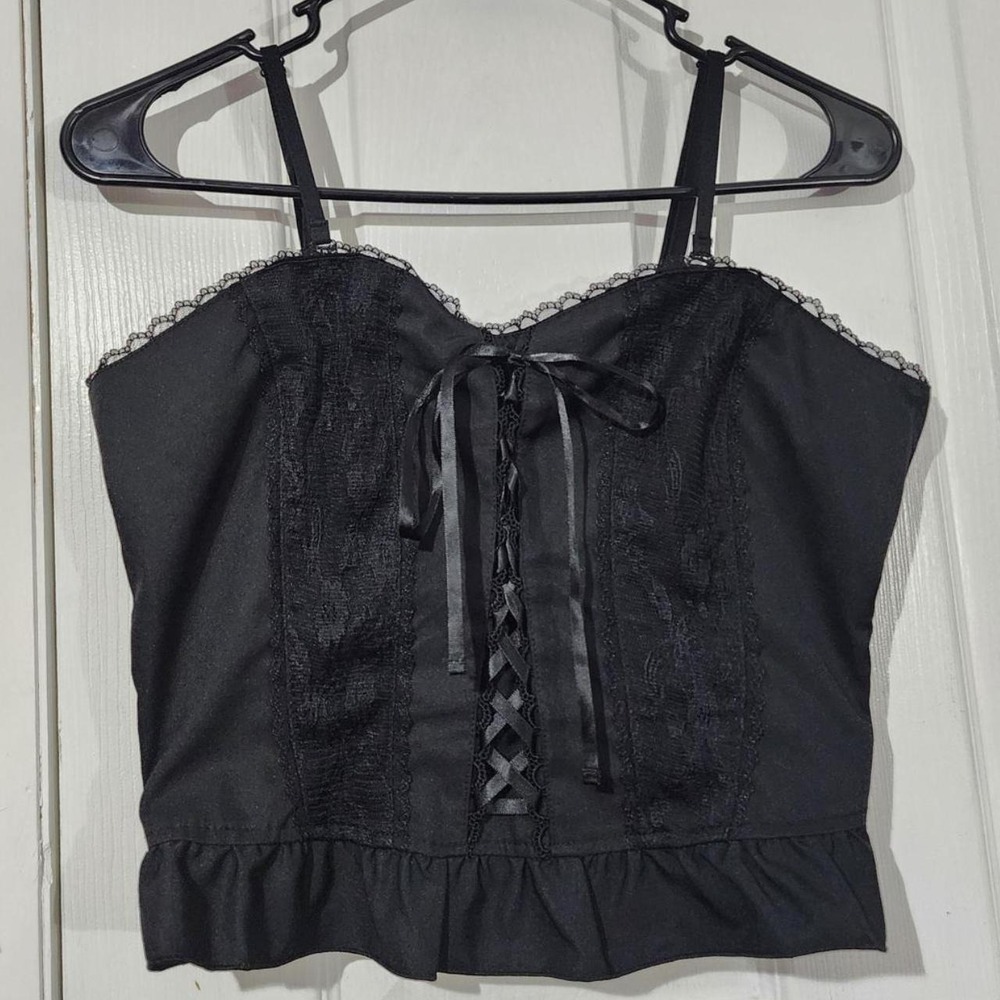 Vintage Goth Black Lace Up Bustier - Picture 1 of 4